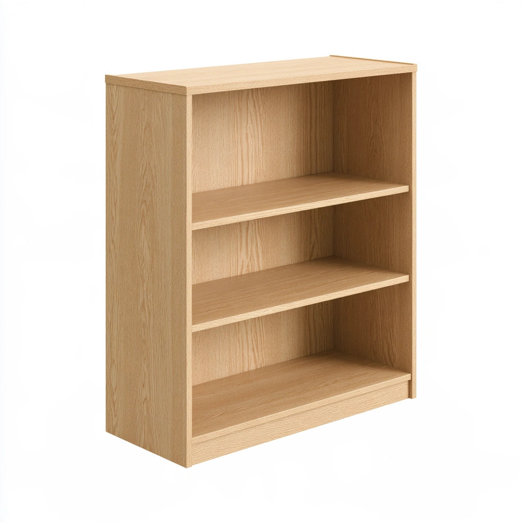 Libreria a giorno in legno finitura rovere a tre livelli, colore marrone chiaro