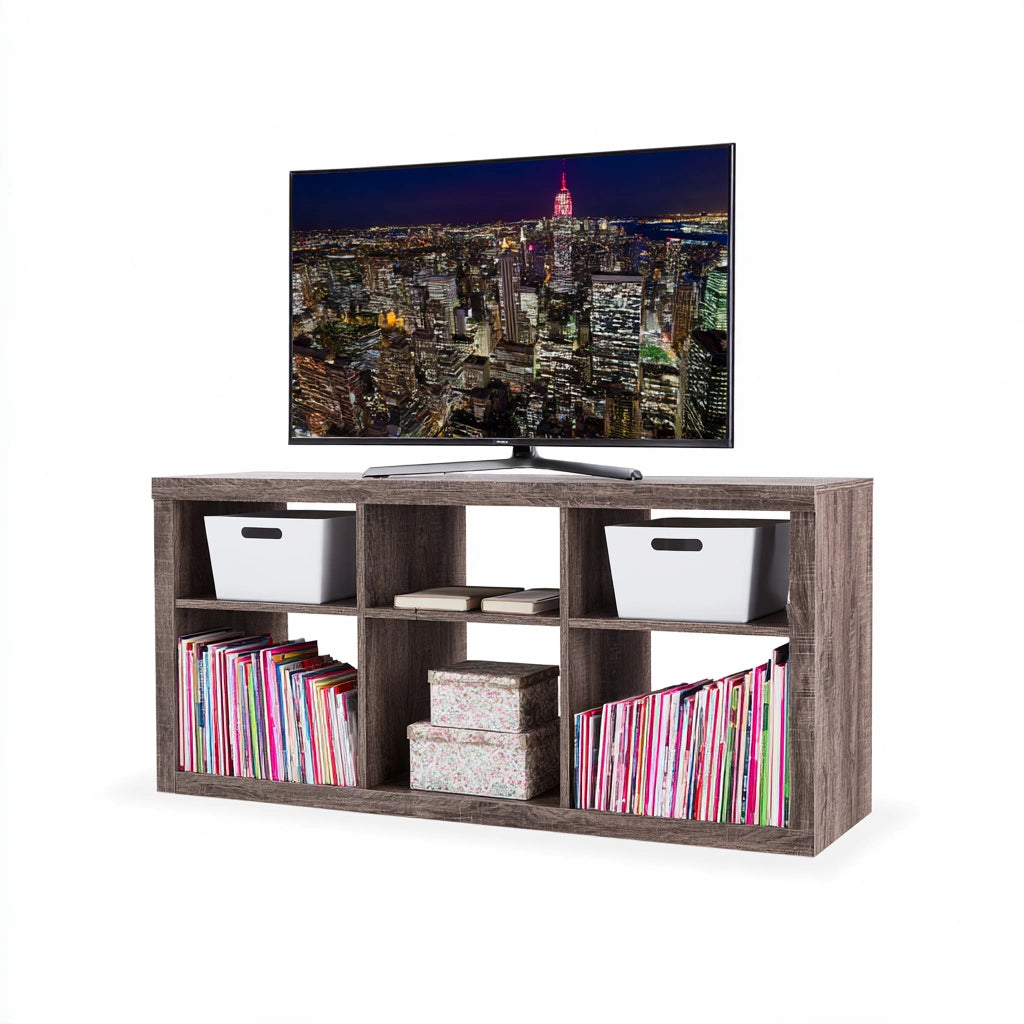Mobile TV in legno finitura rovere, colore grigio e marrone chiaro