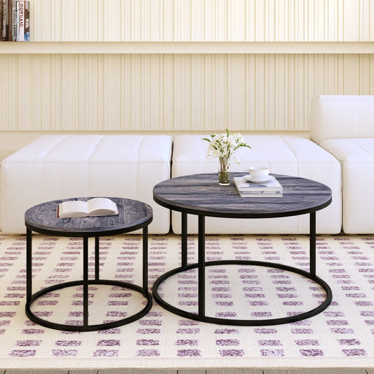 Set di tavolini da salotto impilabili in legno, colore grigio scuro