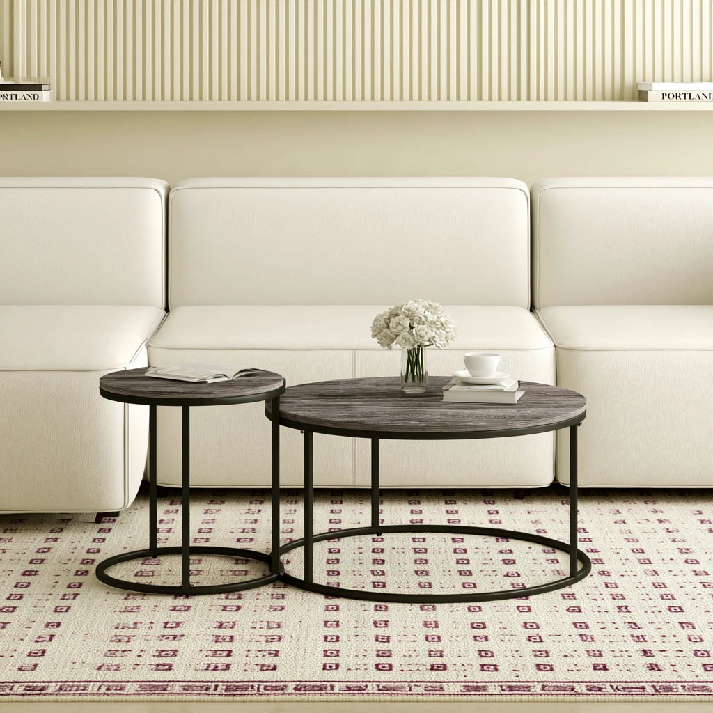 Set di tavolini da salotto impilabili in legno, colore grigio scuro