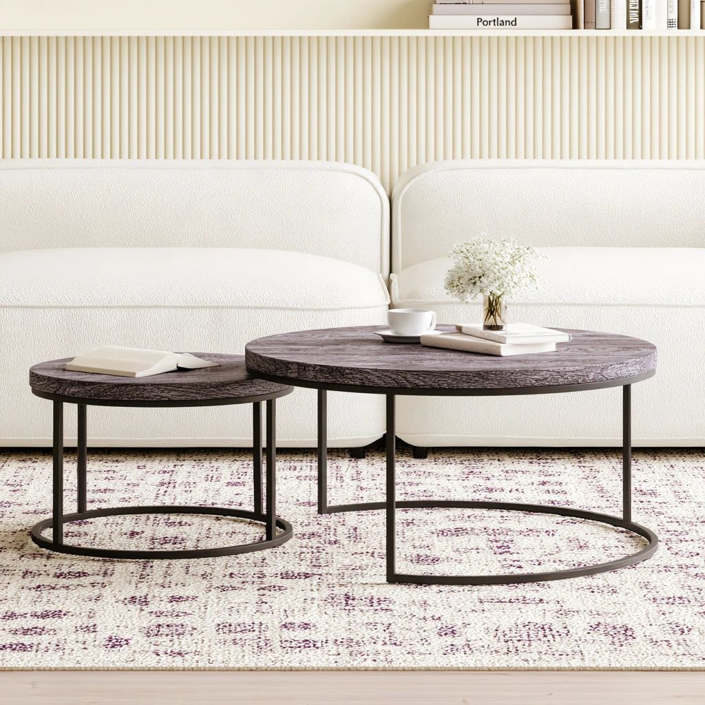 Set di tavolini da salotto impilabili in legno, colore grigio scuro