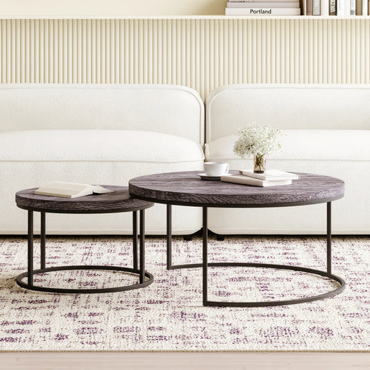 Set di tavolini da salotto impilabili in legno, colore grigio scuro