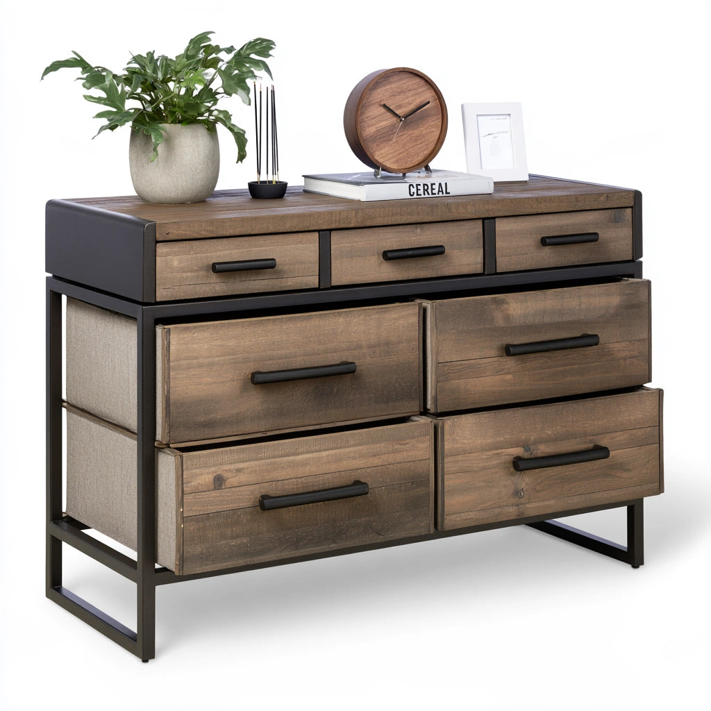 Baule portaoggetti con sette cassetti, colore grigio