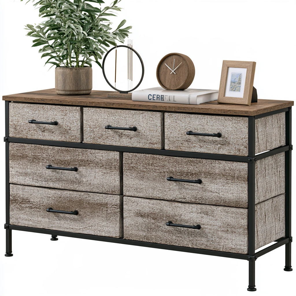 Baule portaoggetti con sette cassetti, colore grigio