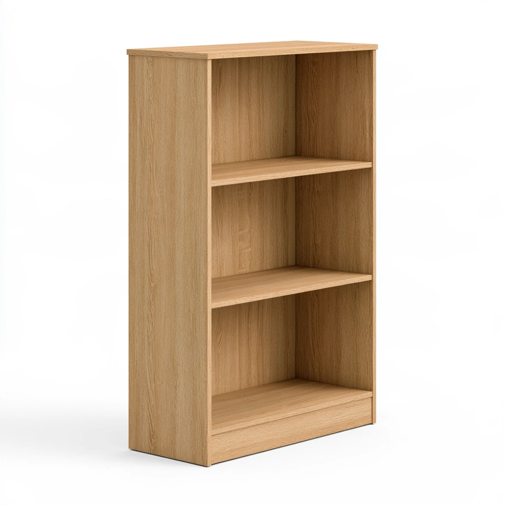 Libreria a giorno in legno finitura rovere a tre livelli, colore marrone chiaro