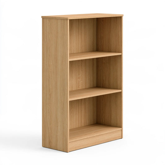 Libreria a giorno in legno finitura rovere a tre livelli, colore marrone chiaro