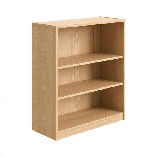 Libreria a giorno in legno finitura rovere a tre livelli, colore marrone chiaro