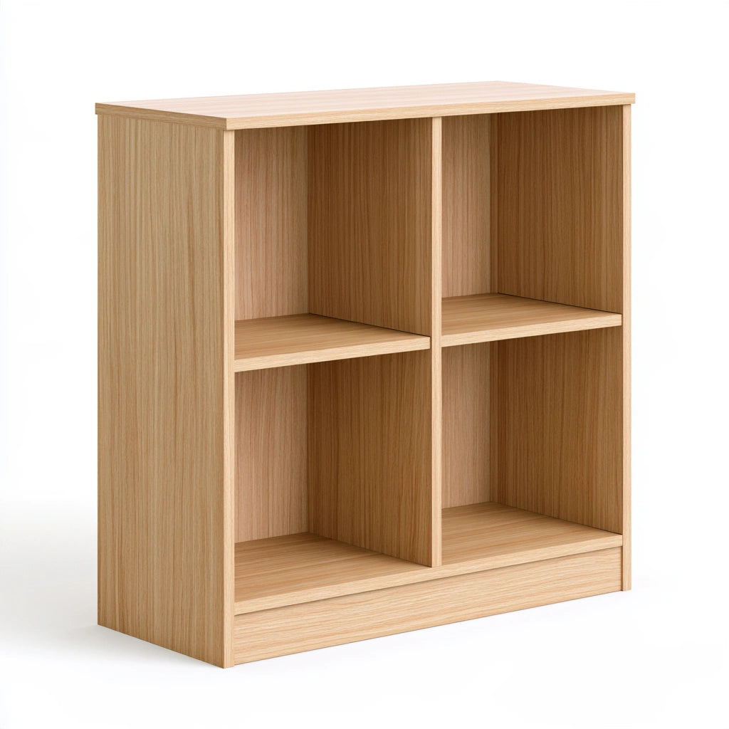 Libreria a giorno in legno finitura rovere a tre livelli, colore marrone chiaro
