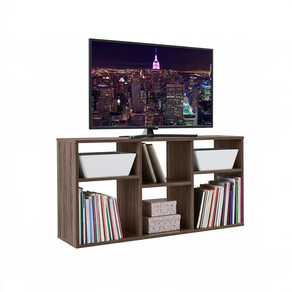 Mobile TV in legno finitura rovere, colore grigio e marrone chiaro