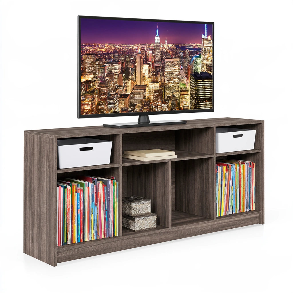 Mobile TV in legno finitura rovere, colore grigio e marrone chiaro