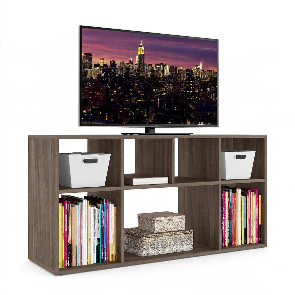 Mobile TV in legno finitura rovere, colore grigio e marrone chiaro